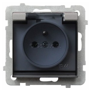 GPH-1RZ/m/38/d Gniazdo bryzgoszczelne z uziemieniem IP44, wieczko przezroczyste 16A (Zaciski śrubowe) Srebro Mat Ospel Sonata - Widok z przodu