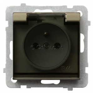 GPH-1RZ/m/39/d Gniazdo bryzgoszczelne z uziemieniem IP44, wieczko przezroczyste 16A (Zaciski śrubowe) Szampański Złoty Ospel Sonata - Widok z przodu