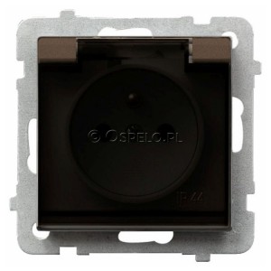 GPH-1RZ/m/40/d Gniazdo bryzgoszczelne z uziemieniem IP44, wieczko przezroczyste 16A (Zaciski śrubowe) Czekoladowy Metalik Ospel Sonata - Widok z przodu