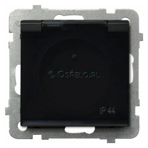 GPH-1RZP/m/33/d Gniazdo bryzgoszczelne z uziemieniem IP44 z przesłonami torów prądowych, wieczko w kolorze wyrobu 16A (Zaciski śrubowe) 16A (Zaciski śrubowe) Czarny Metalik Ospel Sonata - Widok z przodu