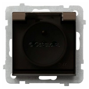 GPH-1RZP/m/40/d Gniazdo bryzgoszczelne z uziemieniem IP44 z przesłonami torów prądowych, wieczko w kolorze wyrobu 16A (Zaciski śrubowe) 16A (Zaciski śrubowe) Czekoladowy Metalik Ospel Sonata - Widok z przodu