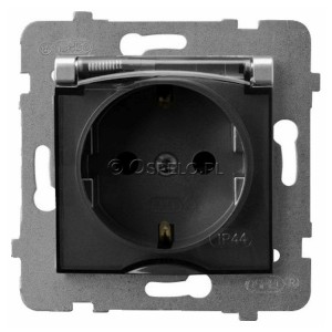 GPH-1US/m/18/d Gniazdo bryzgoszczelne z uziemieniem Schuko IP44, wieczko przezroczyste 16A (Zaciski śrubowe) Srebro Ospel Aria - Widok z przodu