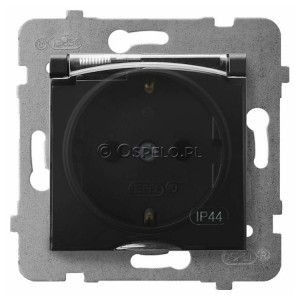 GPH-1US/m/33/d Gniazdo bryzgoszczelne z uziemieniem Schuko IP44, wieczko przezroczyste 16A (Zaciski śrubowe) Czarny Metalik Ospel Aria - Widok z przodu