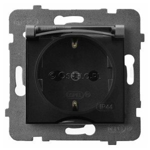 GPH-1US/m/70/d Gniazdo bryzgoszczelne z uziemieniem Schuko IP44, wieczko przezroczyste 16A (Zaciski śrubowe) Szary Mat. Ospel Aria - Widok z przodu