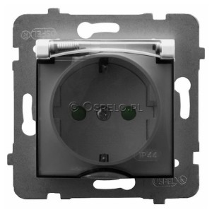 GPH-1USP/m/00/d Gniazdo bryzgoszczelne z uziemieniem Schuko IP44 i przesłonami torów prądowych, wieczko przezroczyste 16A (Zaciski śrubowe) Biały Ospel Aria - Widok z przodu