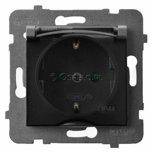 GPH-1USP/m/70/d Gniazdo bryzgoszczelne z uziemieniem Schuko IP44 i przesłonami torów prądowych, wieczko przezroczyste 16A (Zaciski śrubowe) Szary Mat. Ospel Aria - Widok z przodu