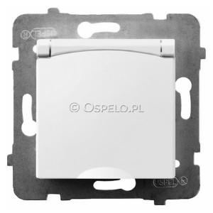 GPH-1UZ/m/00/w Gniazdo bryzgoszczelne z uziemieniem IP44, wieczko w kolorze wyrobu 16A (Zaciski śrubowe) Biały Ospel Aria - Widok z przodu