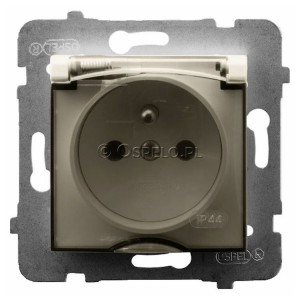 GPH-1UZ/m/27/d Gniazdo bryzgoszczelne z uziemieniem IP44, wieczko przezroczyste 16A (Zaciski śrubowe) Ecru Ospel Aria - Widok z przodu