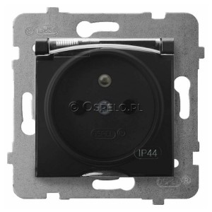 GPH-1UZ/m/33/d Gniazdo bryzgoszczelne z uziemieniem IP44, wieczko przezroczyste 16A (Zaciski śrubowe) Czarny Metalik Ospel Aria - Widok z przodu