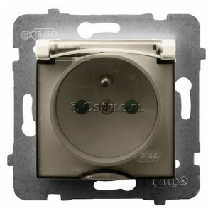 GPH-1UZP/m/27/d Gniazdo bryzgoszczelne z uziemieniem IP44 i przesłonami torów prądowych, wieczko przezroczyste 16A (Zaciski śrubowe) Ecru Ospel Aria - Widok z przodu