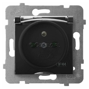 GPH-1UZP/m/33/d Gniazdo bryzgoszczelne z uziemieniem IP44 i przesłonami torów prądowych, wieczko przezroczyste 16A (Zaciski śrubowe) Czarny Metalik Ospel Aria - Widok z przodu