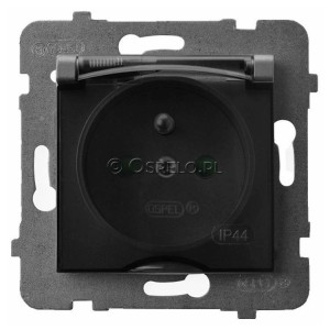 GPH-1UZP/m/70/d Gniazdo bryzgoszczelne z uziemieniem IP44 i przesłonami torów prądowych, wieczko przezroczyste 16A (Zaciski śrubowe) Szary Mat. Ospel Aria - Widok z przodu