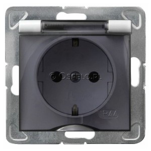 GPH-1YS/m/00/d Gniazdo bryzgoszczelne z uziemieniem Schuko IP44, wieczko przezroczyste 16A (Zaciski śrubowe) Biały Ospel Impresja - Widok z przodu