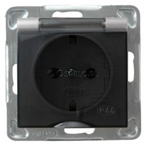 GPH-1YS/m/18/d Gniazdo bryzgoszczelne z uziemieniem Schuko IP44, wieczko przezroczyste 16A (Zaciski śrubowe) Srebro Ospel Impresja - Widok z przodu