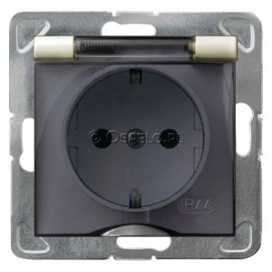 GPH-1YS/m/27/d Gniazdo bryzgoszczelne z uziemieniem Schuko IP44, wieczko przezroczyste 16A (Zaciski śrubowe) Ecru Ospel Impresja - Widok z przodu