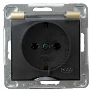 GPH-1YS/m/28/d Gniazdo bryzgoszczelne z uziemieniem Schuko IP44, wieczko przezroczyste 16A (Zaciski śrubowe) Złoty Metalik Ospel Impresja - Widok z przodu