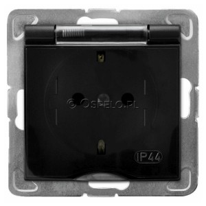 GPH-1YS/m/33/d Gniazdo bryzgoszczelne z uziemieniem Schuko IP44, wieczko przezroczyste 16A (Zaciski śrubowe) Czarny Metalik Ospel Impresja - Widok z przodu