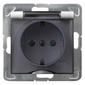 GPH-1YSP/m/00/d Gniazdo bryzgoszczelne z uziemieniem Schuko IP44 i przesłonami torów prądowych, wieczko przezroczyste 16A (Zaciski śrubowe) Biały Ospel Impresja - Widok z przodu