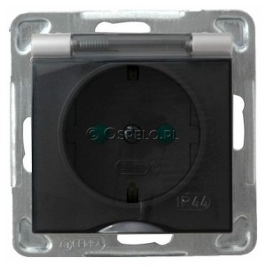 GPH-1YSP/m/18/d Gniazdo bryzgoszczelne z uziemieniem Schuko IP44 i przesłonami torów prądowych, wieczko przezroczyste 16A (Zaciski śrubowe) Srebro Ospel Impresja - Widok z przodu