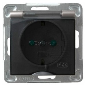 GPH-1YSP/m/23/d Gniazdo bryzgoszczelne z uziemieniem Schuko IP44 i przesłonami torów prądowych, wieczko przezroczyste 16A (Zaciski śrubowe) Tytan Ospel Impresja - Widok z przodu