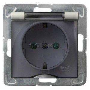 GPH-1YSP/m/27/d Gniazdo bryzgoszczelne z uziemieniem Schuko IP44 i przesłonami torów prądowych, wieczko przezroczyste 16A (Zaciski śrubowe) Ecru Ospel Impresja - Widok z przodu