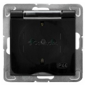 GPH-1YSP/m/33/d Gniazdo bryzgoszczelne z uziemieniem Schuko IP44 i przesłonami torów prądowych, wieczko przezroczyste 16A (Zaciski śrubowe) Czarny Metalik Ospel Impresja - Widok z przodu