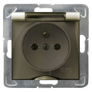 GPH-1YZ/m/27/d Gniazdo bryzgoszczelne z uziemieniem IP44, wieczko przezroczyste 16A (Zaciski śrubowe) Ecru Ospel Impresja - Widok z przodu