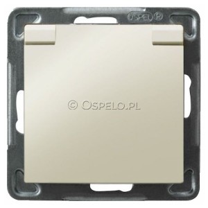 GPH-1YZ/m/27/w Gniazdo bryzgoszczelne z uziemieniem IP44, wieczko w kolorze wyrobu 16A (Zaciski śrubowe) Ecru Ospel Impresja - Widok z przodu