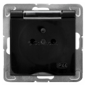 GPH-1YZ/m/33/d Gniazdo bryzgoszczelne z uziemieniem IP44, wieczko przezroczyste 16A (Zaciski śrubowe) Czarny Metalik Ospel Impresja - Widok z przodu