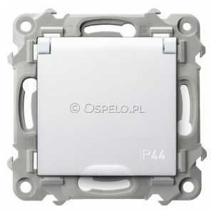 GPH-1ZZ/m/00/w Gniazdo bryzgoszczelne z uziemieniem IP44, wieczko w kolorze wyrobu 16A (Zaciski śrubowe) Biały Ospel Szafir - Widok z przodu