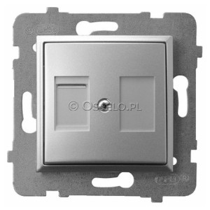 GPK-1UP/p/18 Pokrywa gniazda pojedynczego typu Keystone prosta z przesłoną przeciwkurzową Srebro Ospel Aria - Widok z przodu
