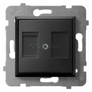 GPK-1UP/p/33 Pokrywa gniazda pojedynczego typu Keystone prosta z przesłoną przeciwkurzową Czarny Metalik Ospel Aria - Widok z przodu