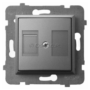 GPK-1UP/p/70 Pokrywa gniazda pojedynczego typu Keystone prosta z przesłoną przeciwkurzową Szary Mat. Ospel Aria - Widok z przodu