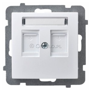 GPK-2GP/p/00 Pokrywa gniazda podwójnego z przesłoną typu Keystone prosta Biały Ospel As - Widok z przodu