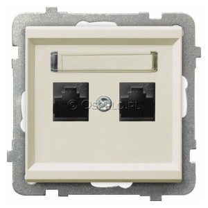 GPK-2R/K/m/27 Gniazdo komputerowe podwójne kat. 5e MMC Ecru Ospel Sonata - Widok z przodu