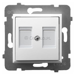 GPK-2UP/p/00 Pokrywa gniazda podwójnego typu Keystone prosta z przesłoną przeciwkurzową Biały Ospel Aria - Widok z przodu