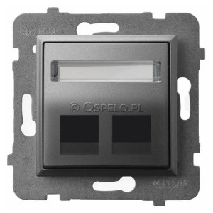 GPK-2US/p/70 Pokrywa gniazda podwójnego typu Keystone skośna Szary Mat. Ospel Aria - Widok z przodu