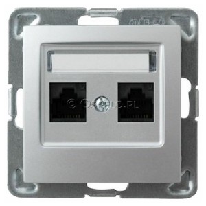 GPK-2Y/K/m/18 Gniazdo komputerowe podwójne kat. 5e MMC Srebro Ospel Impresja - Widok z przodu