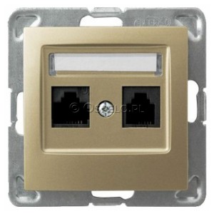 GPK-2Y/K/m/28 Gniazdo komputerowe podwójne kat. 5e MMC Złoty Metalik Ospel Impresja - Widok z przodu
