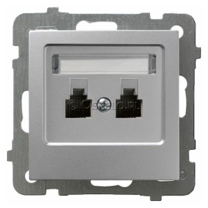 GPT-2GN/m/18 Gniazdo telefoniczne podwójne niezależne Srebro Ospel As - Widok z przodu