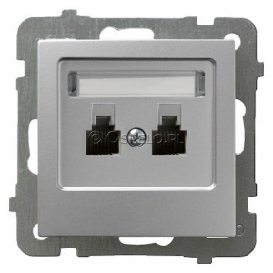 GPT-2GR/m/18 Gniazdo telefoniczne podwójne równoległe Srebro Ospel As - Widok z przodu