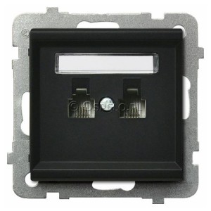 GPT-2RR/m/33 Gniazdo telefoniczne podwójne równoległe Czarny Metalik Ospel Sonata - Widok z przodu