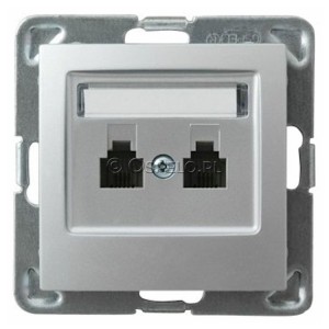 GPT-2YR/m/18 Gniazdo telefoniczne podwójne równoległe Srebro Ospel Impresja - Widok z przodu