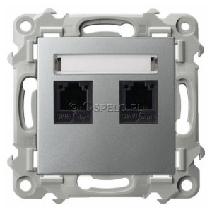 GPT-2ZN/m/18 Gniazdo telefoniczne podwójne niezależne Srebro Ospel Szafir - Widok z przodu