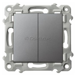 ŁP-10Z/m/70 Łącznik schodowy podwójny 10A (Szybkozłącza) Szary Mat. Ospel Szafir - Widok z przodu