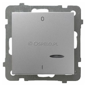 ŁP-11GS/m/18 Łącznik dwubiegunowy z podświetleniem w kolorze Niebieskim 10A (Zaciski śrubowe) Srebro Ospel As - Widok z przodu