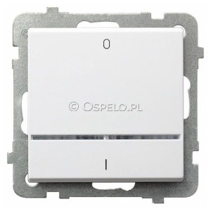 ŁP-11RS/m/00 Łącznik dwubiegunowy z podświetleniem w kolorze Pomarańczowym 16A (Szybkozłącza) Biały Ospel Sonata - Widok z przodu