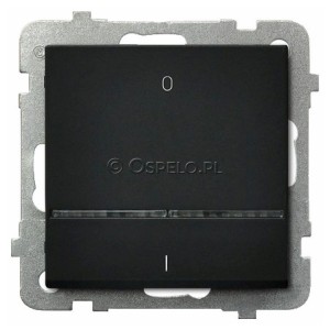 ŁP-11RS/m/33 Łącznik dwubiegunowy z podświetleniem w kolorze Niebieskim 16A (Szybkozłącza) Czarny Metalik Ospel Sonata - Widok z przodu