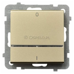 ŁP-11RS/m/39 Łącznik dwubiegunowy z podświetleniem w kolorze Niebieskim 16A (Szybkozłącza) Szampański Złoty Ospel Sonata - Widok z przodu