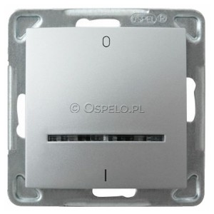 ŁP-11YS/m/18 Łącznik dwubiegunowy z podświetleniem w kolorze Niebieskim 16A (Szybkozłącza) Srebro Ospel Impresja - Widok z przodu